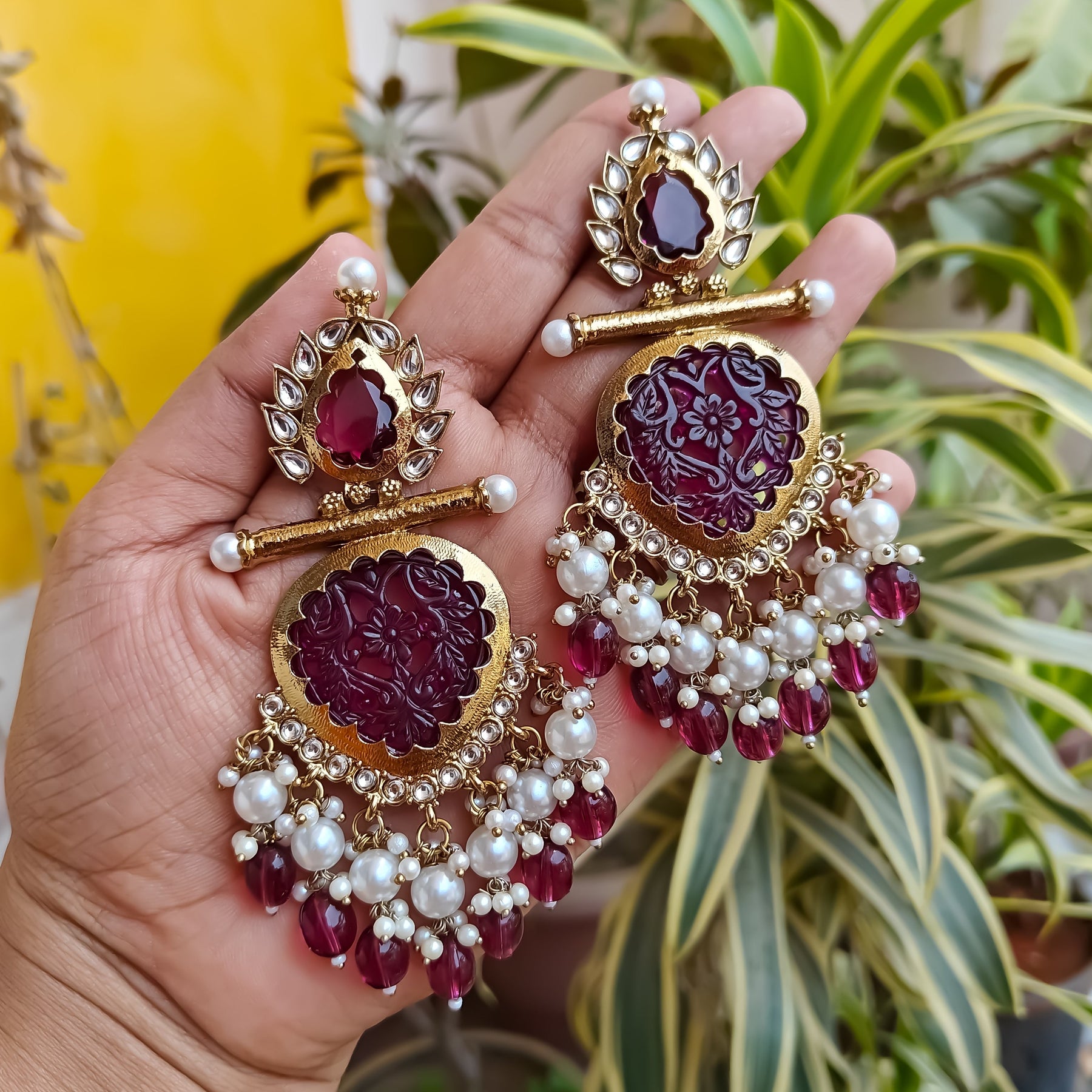 Handmade Dual Tone Plated Kundan fusion Earrings in Wine Color | Kundan  Earrings | Danglers | Gift For Her | Wedding Jewelry | Long Earring |  Delicate earrings, Wedding jewelry, Long earrings